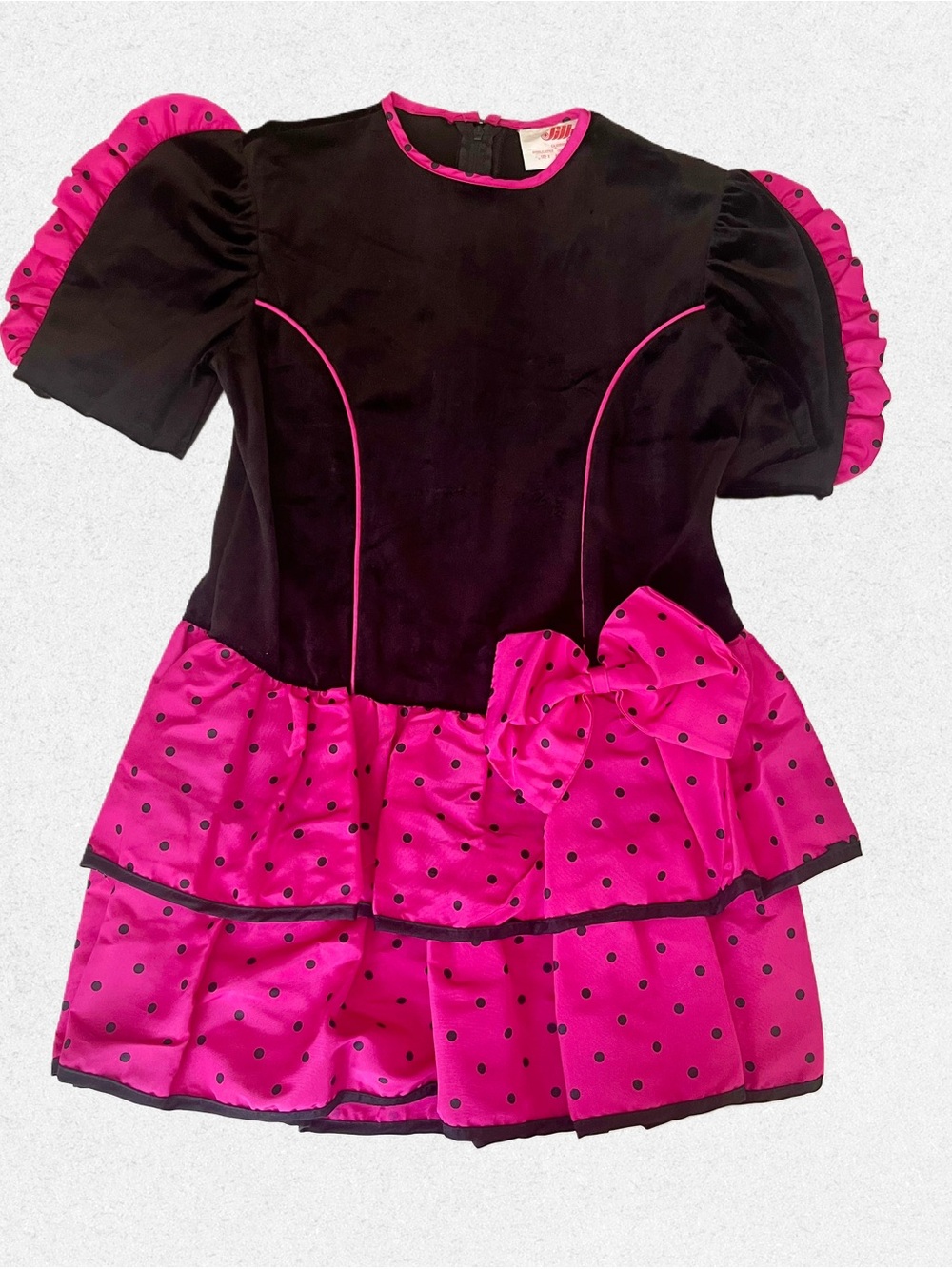 1980s Girls Hot Pink Polka Dot Party Dress - For 8 Year Old